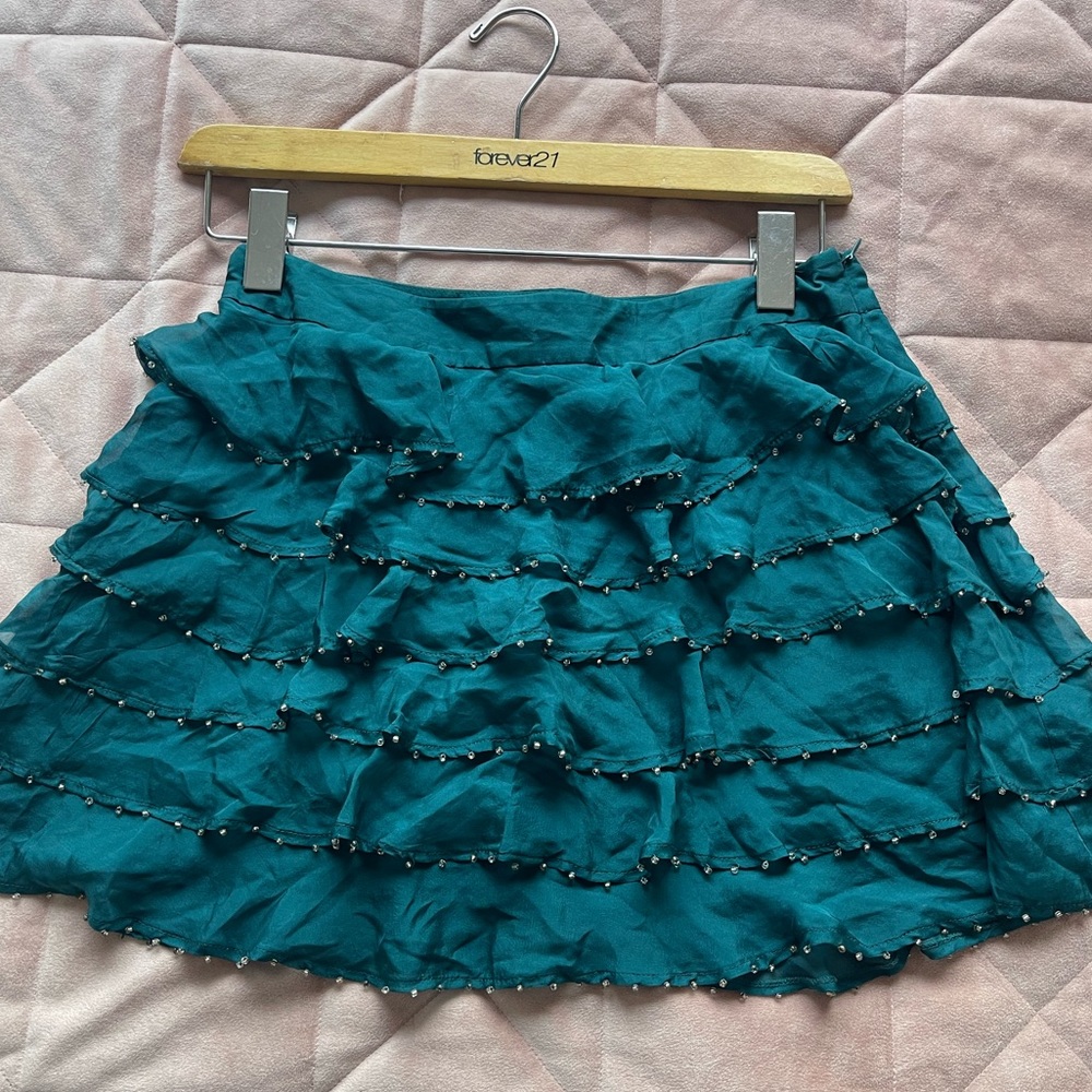 Forever21 TEAL mini skirt with beads (beads do not make noise when you walk)